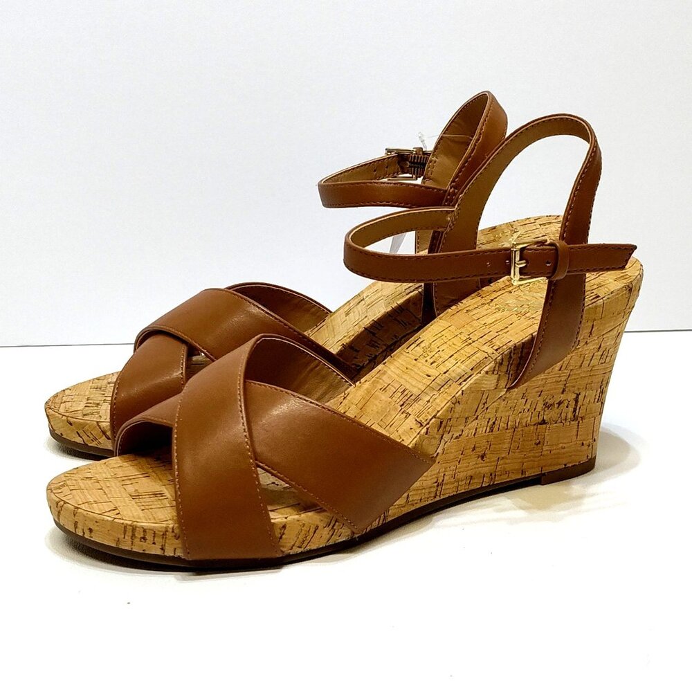 Aerosoles Strappy Cork High Espadrille Wedge Sandal Adjustable Block Heel Sz 11